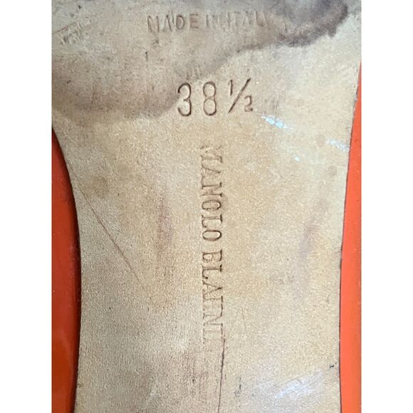 MANOLO BLAHNIK Orange Pink Patent Leather High Heel Shoes  Women's Size 8 - Picture 6 of 8